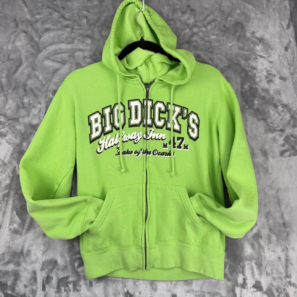 Enza Mens Big Dicks Halfway Inn Lake of the Ozarks Zip Hoodie Lime Green Medium